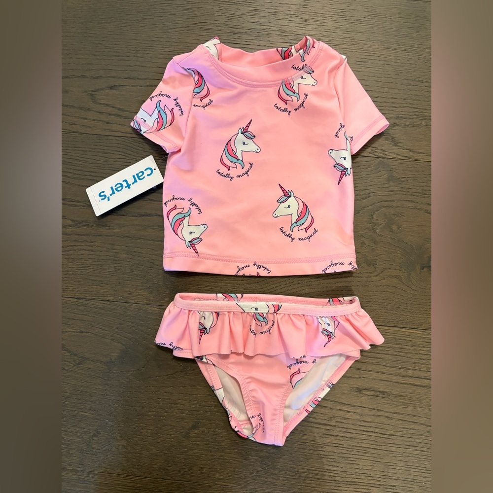 Baby girl carters unicorn 2 piece swim suit 6M NWT ret $49